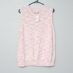 J Crew Knit Cotton Linen Vest Sweater Pink Purple White Coral Sleeveless XL